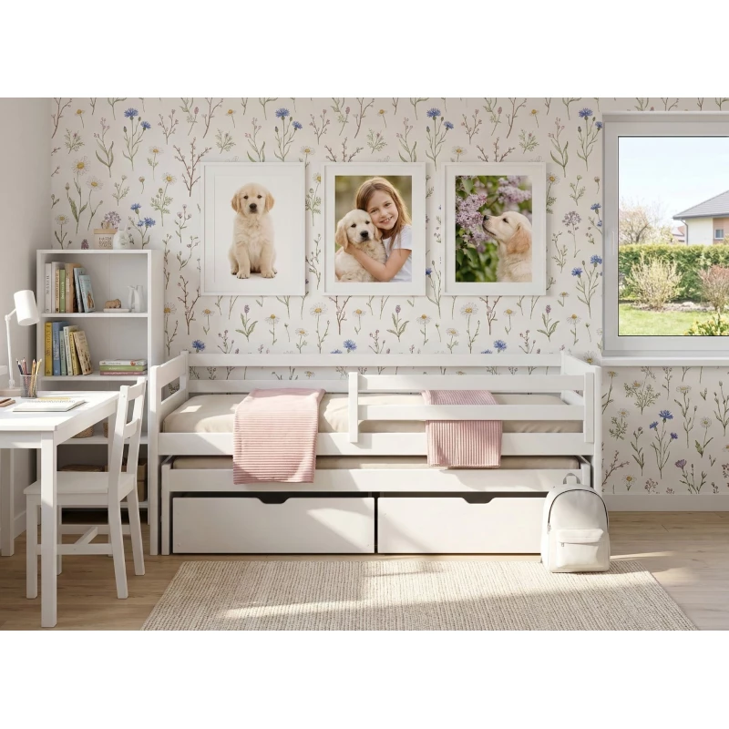 Dětská postel s přistýlkou a úložným prostorem HERMIONA - 90x200, bílá