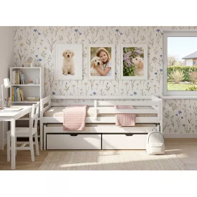 Dětská postel s přistýlkou a úložným prostorem HERMIONA - 90x200, bílá