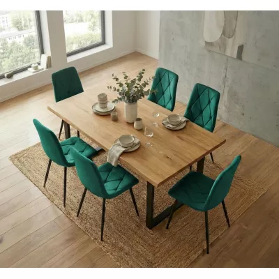 Set 6x prošívaná jídelní židle MILORIA - láhvově zelená / černá