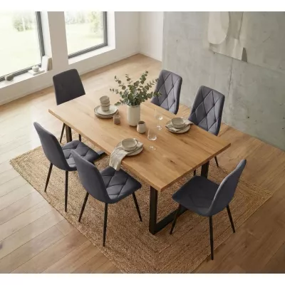 Set 6x prošívaná jídelní židle MILORIA - tmavý grafit / černá