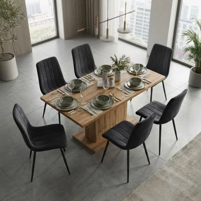 Set 6x prošívaná jídelní židle LINORIA - černá / černá