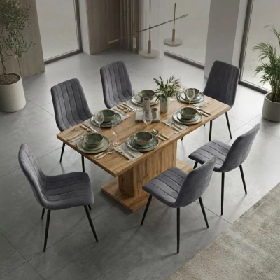 Set 6x prošívaná jídelní židle LINORIA - tmavý grafit / černá