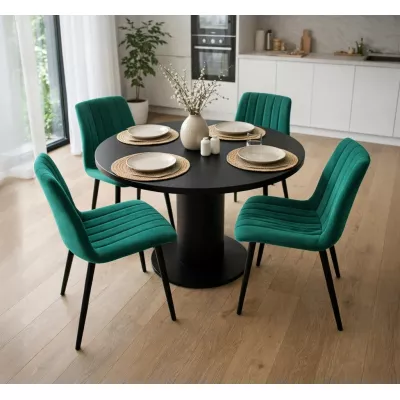 Set 4x prošívaná jídelní židle LINORIA - láhvově zelená / černá