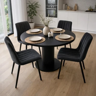 Set 4x prošívaná jídelní židle LINORIA - černá / černá