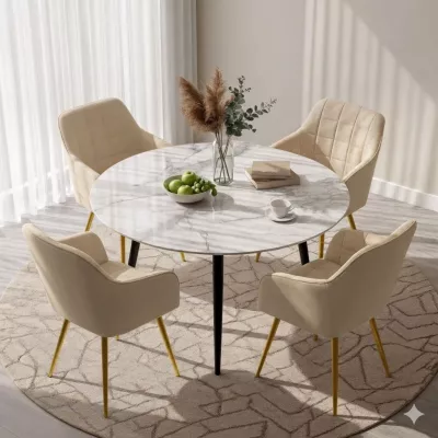 Set 4x jídelní prošívaná židle LARENZA - světle béžová / zlatá