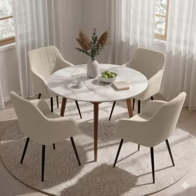 Set 4x jídelní prošívaná židle LARENZA - béžová / černá