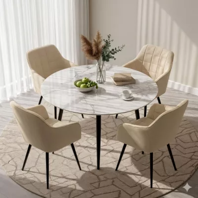 Set 4x jídelní prošívaná židle LARENZA - světle béžová / černá