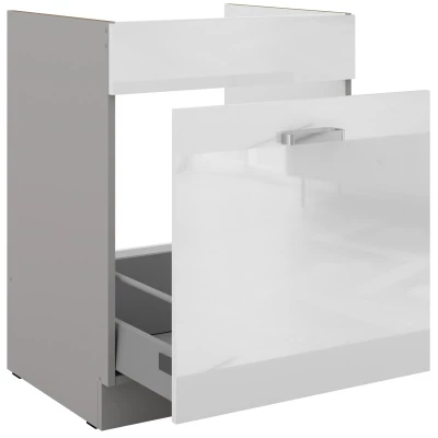 Dolní skříňka na dřez ULLERIKE - šířka 60 cm, šedá / bílá lesklá