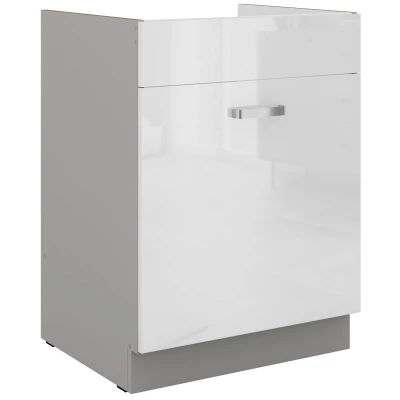 Dolní skříňka na dřez ULLERIKE - šířka 60 cm, šedá / bílá lesklá