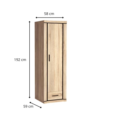 Úzká šatní skříň AIRA - šířka 58 cm, dub lanýž
