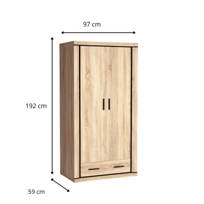 Dvoudveřová šatní skříň AIRA - šířka 97 cm, dub lanýž