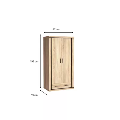Dvoudveřová šatní skříň AIRA - šířka 97 cm, dub lanýž
