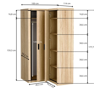 Rohová skříň AIRA - šířka 100 cm, dub lanýž