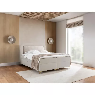 Vyvýšená kontinentální čalouněná postel 200x200 EVELINA - béžová / světle béžová + topper ZDARMA