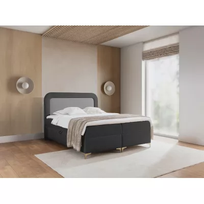 Vyvýšená kontinentální čalouněná postel 200x200 EVELINA - antracit / ocelová + topper ZDARMA