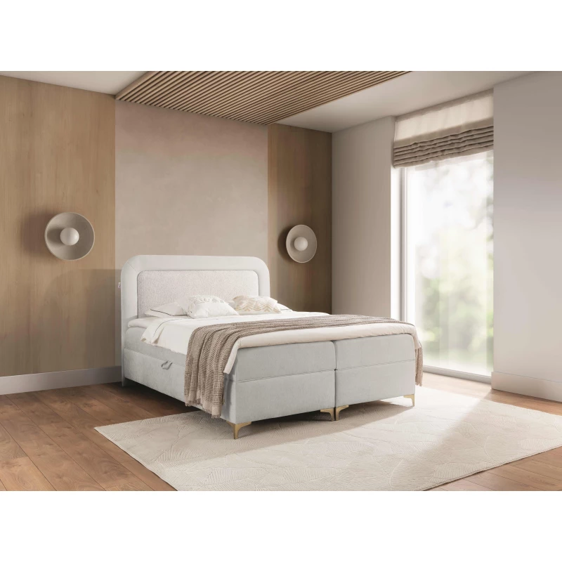 Vyvýšená kontinentální čalouněná postel 200x200 EVELINA - světle šedá / stříbrná + topper ZDARMA