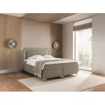 Vyvýšená kontinentální čalouněná postel 200x200 EVELINA - oliva / mátová + topper ZDARMA