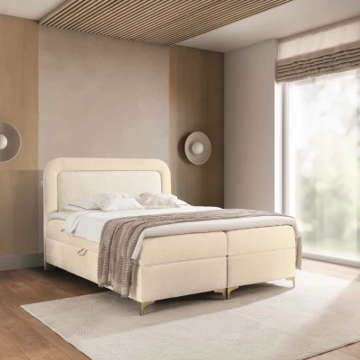 Vyvýšená kontinentální čalouněná postel 200x200 EVELINA - latte / ecru + topper ZDARMA