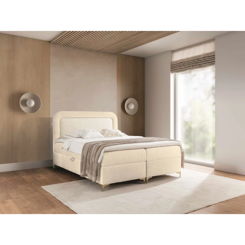 Vyvýšená kontinentální čalouněná postel 200x200 EVELINA - latte / ecru + topper ZDARMA