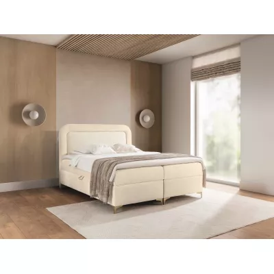 Vyvýšená kontinentální čalouněná postel 200x200 EVELINA - latte / ecru + topper ZDARMA