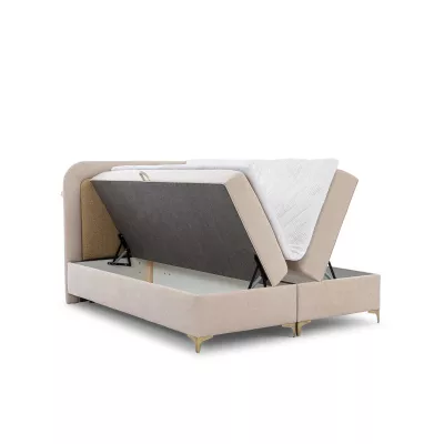 Vyvýšená kontinentální čalouněná postel 200x200 EVELINA - latte / ecru + topper ZDARMA