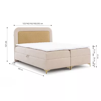 Vyvýšená kontinentální čalouněná postel 200x200 EVELINA - latte / ecru + topper ZDARMA