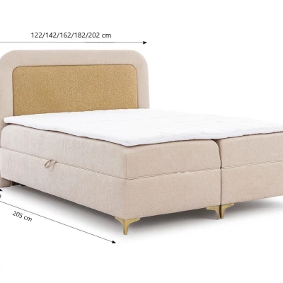 Vyvýšená kontinentální čalouněná postel 180x200 EVELINA - krémová / žlutá + topper ZDARMA