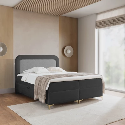 Vyvýšená kontinentální čalouněná postel 180x200 EVELINA - antracit / ocelová + topper ZDARMA