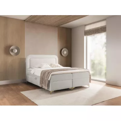 Vyvýšená kontinentální čalouněná postel 180x200 EVELINA - světle šedá / stříbrná + topper ZDARMA