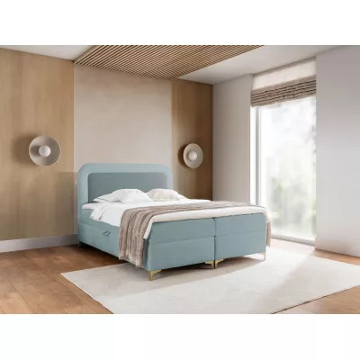Vyvýšená kontinentální čalouněná postel 180x200 EVELINA - modrá / šedomodrá + topper ZDARMA