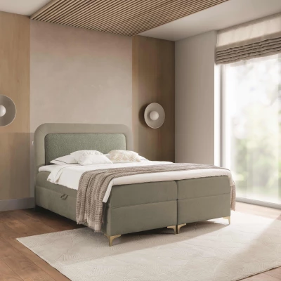 Vyvýšená kontinentální čalouněná postel 180x200 EVELINA - oliva / mátová + topper ZDARMA