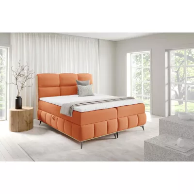 Kontinentální postel 200x200 CORAIMA - dub lancelot / oranžová + topper ZDARMA