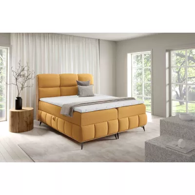 Kontinentální postel 200x200 CORAIMA - dub lancelot / žlutá + topper ZDARMA