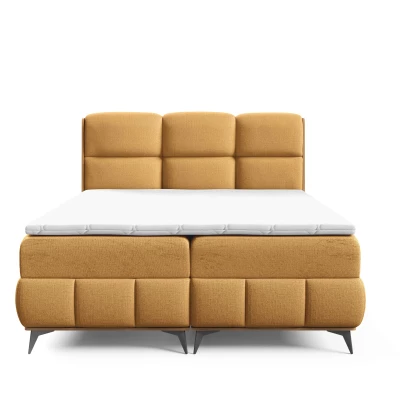 Kontinentální postel 200x200 CORAIMA - dub lancelot / žlutá + topper ZDARMA