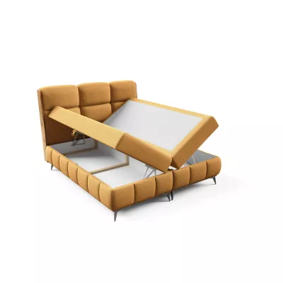 Kontinentální postel 200x200 CORAIMA - dub lancelot / žlutá + topper ZDARMA