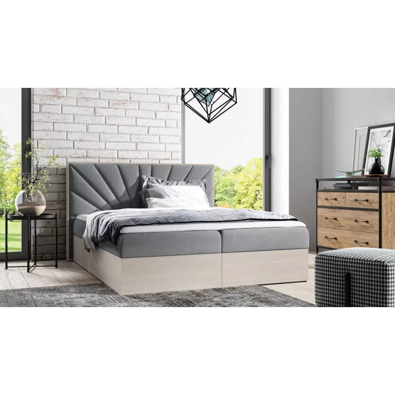 Čalouněná manželská postel 160x220 CHANTELLE 7 - nordic teak / šedá + topper ZDARMA