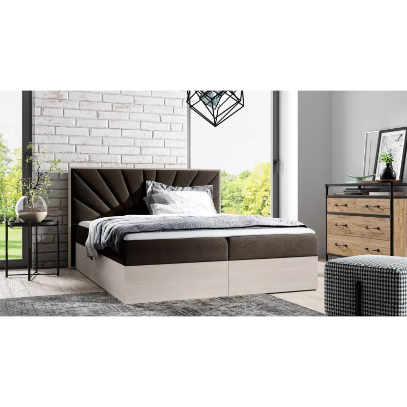 Čalouněná manželská postel 160x220 CHANTELLE 7 - nordic teak / hnědá + topper ZDARMA