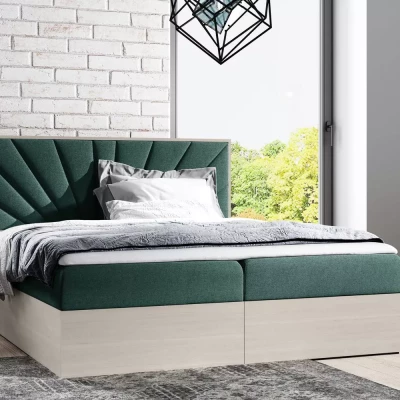 Čalouněná manželská postel 160x220 CHANTELLE 7 - nordic teak / zelená + topper ZDARMA