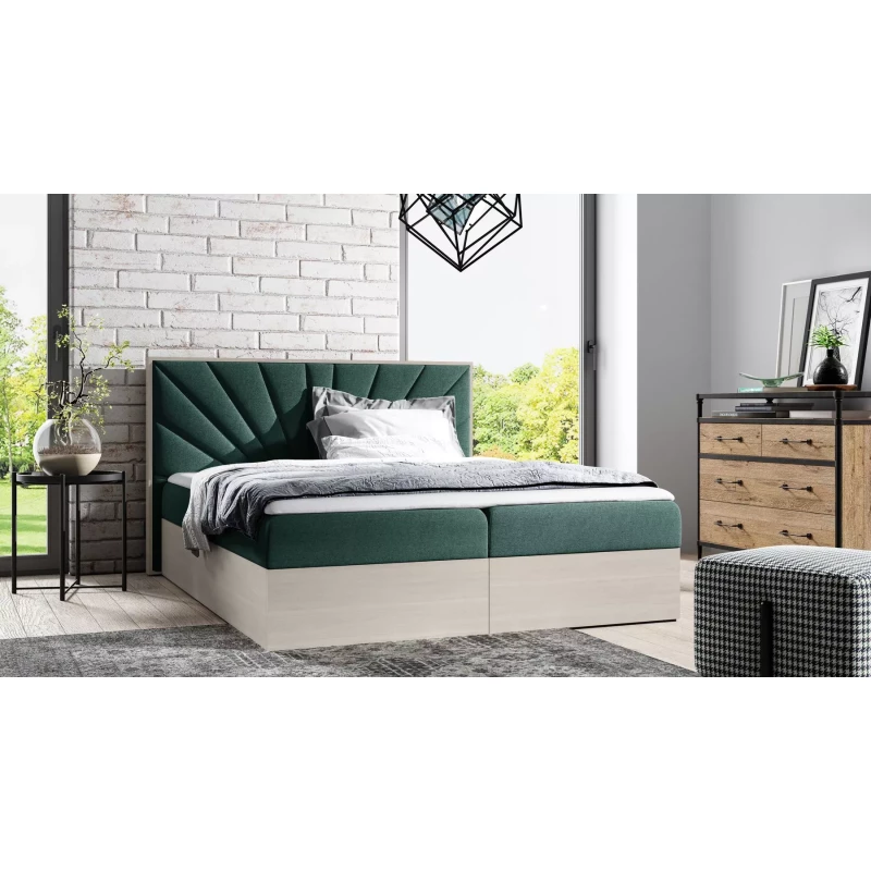 Čalouněná manželská postel 160x220 CHANTELLE 7 - nordic teak / zelená + topper ZDARMA