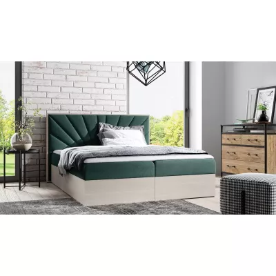 Čalouněná manželská postel 160x220 CHANTELLE 7 - nordic teak / zelená + topper ZDARMA