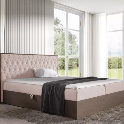 Manželská postel 140x220 CHANTELLE 6 - tmavý dub / růžová + topper ZDARMA