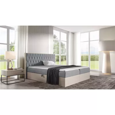 Manželská postel 140x220 CHANTELLE 6 - nordic teak / šedá + topper ZDARMA