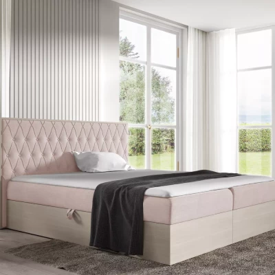 Manželská postel 140x220 CHANTELLE 6 - nordic teak / růžová + topper ZDARMA