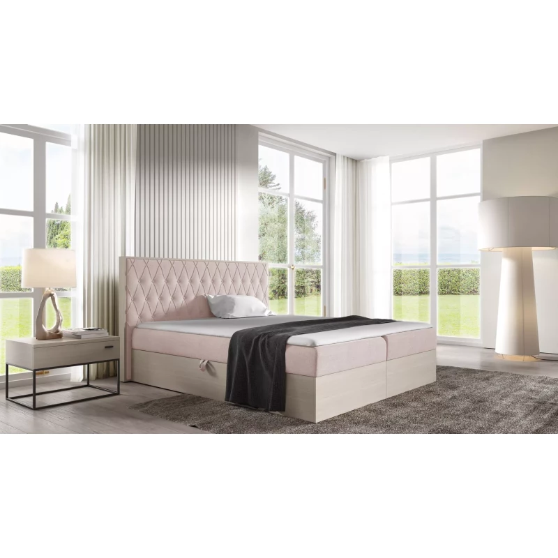 Manželská postel 140x220 CHANTELLE 6 - nordic teak / růžová + topper ZDARMA