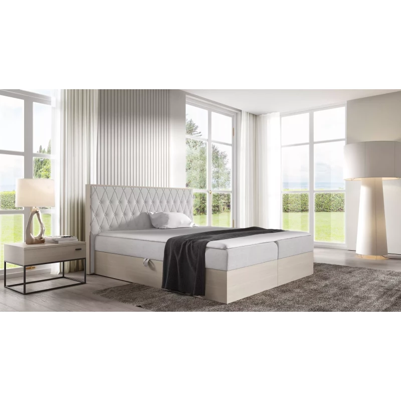 Manželská postel 140x220 CHANTELLE 6 - nordic teak / světle šedá 2 + topper ZDARMA