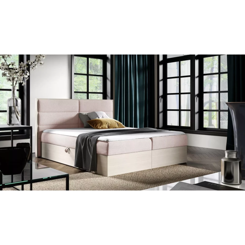 Manželská postel 140x220 CHANTELLE 5 - nordic teak / růžová + topper ZDARMA