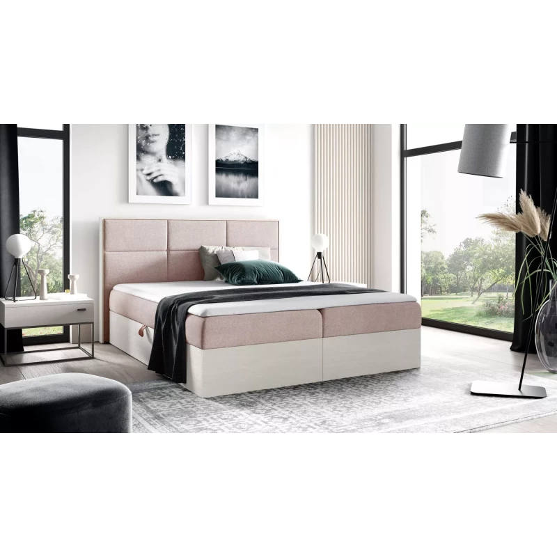 Manželská postel 200x220 CHANTELLE 2 - nordic teak / růžová + topper ZDARMA