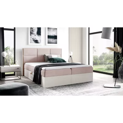 Manželská postel 200x220 CHANTELLE 2 - nordic teak / růžová + topper ZDARMA