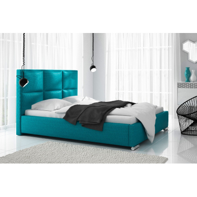 Designová postel Venezia s vysokým čelem a úložným prostorem tyrkysová 200 x 200