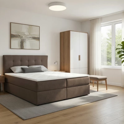 Manželská postel 180x200 s úložným prostorem STIG 2 - světle hnědá
